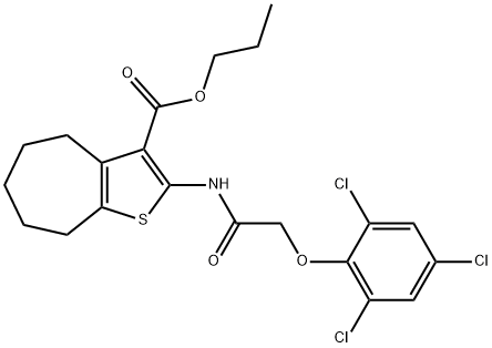 propyl 2-{[(2,4,6-trichlorophenoxy)acetyl]amino}-5,6,7,8-tetrahydro-4H-cyclohepta[b]thiophene-3-carboxylate Structure