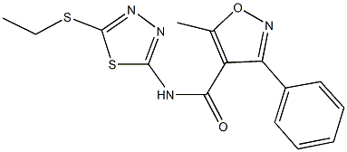 N-[5-(ethylsulfanyl)-1,3,4-thiadiazol-2-yl]-5-methyl-3-phenyl-4-isoxazolecarboxamide,353790-57-5,结构式