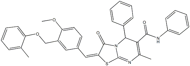 2-{4-methoxy-3-[(2-methylphenoxy)methyl]benzylidene}-7-methyl-3-oxo-N,5-diphenyl-2,3-dihydro-5H-[1,3]thiazolo[3,2-a]pyrimidine-6-carboxamide Structure