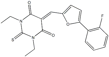 1,3-diethyl-5-{[5-(2-fluorophenyl)-2-furyl]methylene}-2-thioxodihydro-4,6(1H,5H)-pyrimidinedione 结构式