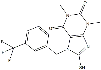 1,3-dimethyl-8-sulfanyl-7-[3-(trifluoromethyl)benzyl]-3,7-dihydro-1H-purine-2,6-dione 化学構造式