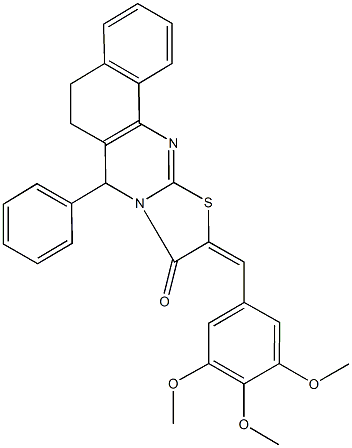 7-phenyl-10-(3,4,5-trimethoxybenzylidene)-5,7-dihydro-6H-benzo[h][1,3]thiazolo[2,3-b]quinazolin-9(10H)-one 化学構造式