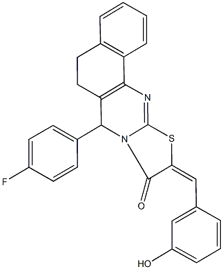 7-(4-fluorophenyl)-10-(3-hydroxybenzylidene)-5,7-dihydro-6H-benzo[h][1,3]thiazolo[2,3-b]quinazolin-9(10H)-one 化学構造式