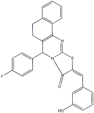 7-(4-fluorophenyl)-10-(3-hydroxybenzylidene)-5,7-dihydro-6H-benzo[h][1,3]thiazolo[2,3-b]quinazolin-9(10H)-one Structure