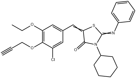 5-[3-chloro-5-ethoxy-4-(2-propynyloxy)benzylidene]-3-cyclohexyl-2-(phenylimino)-1,3-thiazolidin-4-one 结构式