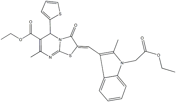 ethyl 2-{[1-(2-ethoxy-2-oxoethyl)-2-methyl-1H-indol-3-yl]methylene}-7-methyl-3-oxo-5-(2-thienyl)-2,3-dihydro-5H-[1,3]thiazolo[3,2-a]pyrimidine-6-carboxylate,354122-12-6,结构式