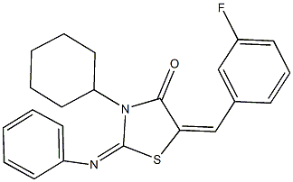 3-cyclohexyl-5-(3-fluorobenzylidene)-2-(phenylimino)-1,3-thiazolidin-4-one 化学構造式
