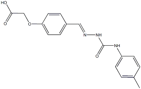 {4-[2-(4-toluidinocarbonyl)carbohydrazonoyl]phenoxy}acetic acid 化学構造式