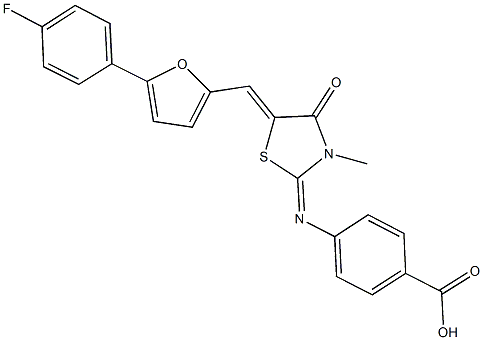 4-[(5-{[5-(4-fluorophenyl)-2-furyl]methylene}-3-methyl-4-oxo-1,3-thiazolidin-2-ylidene)amino]benzoic acid Structure