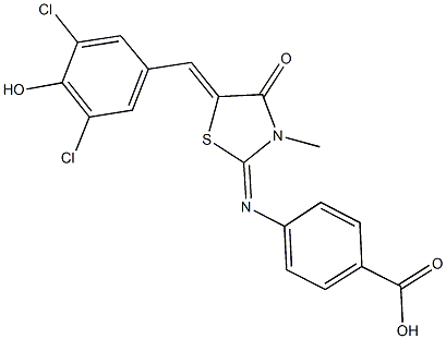 4-{[5-(3,5-dichloro-4-hydroxybenzylidene)-3-methyl-4-oxo-1,3-thiazolidin-2-ylidene]amino}benzoic acid Struktur