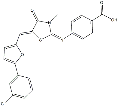 4-[(5-{[5-(3-chlorophenyl)-2-furyl]methylene}-3-methyl-4-oxo-1,3-thiazolidin-2-ylidene)amino]benzoic acid Structure