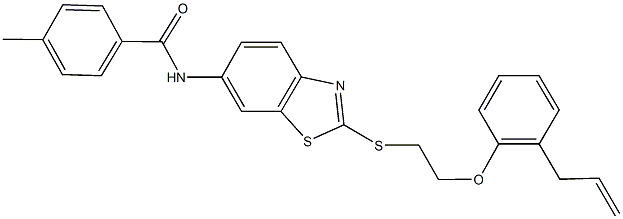 N-(2-{[2-(2-allylphenoxy)ethyl]sulfanyl}-1,3-benzothiazol-6-yl)-4-methylbenzamide 化学構造式