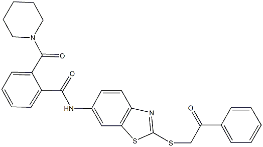 N-{2-[(2-oxo-2-phenylethyl)sulfanyl]-1,3-benzothiazol-6-yl}-2-(1-piperidinylcarbonyl)benzamide Structure