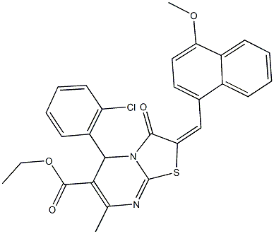 ethyl 5-(2-chlorophenyl)-2-[(4-methoxy-1-naphthyl)methylene]-7-methyl-3-oxo-2,3-dihydro-5H-[1,3]thiazolo[3,2-a]pyrimidine-6-carboxylate Struktur