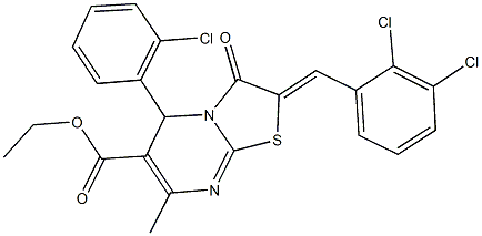 ethyl 5-(2-chlorophenyl)-2-(2,3-dichlorobenzylidene)-7-methyl-3-oxo-2,3-dihydro-5H-[1,3]thiazolo[3,2-a]pyrimidine-6-carboxylate Struktur