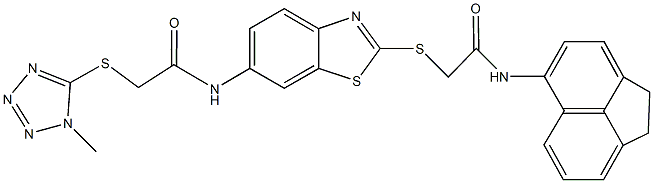 N-(2-{[2-(1,2-dihydro-5-acenaphthylenylamino)-2-oxoethyl]sulfanyl}-1,3-benzothiazol-6-yl)-2-[(1-methyl-1H-tetraazol-5-yl)sulfanyl]acetamide Structure