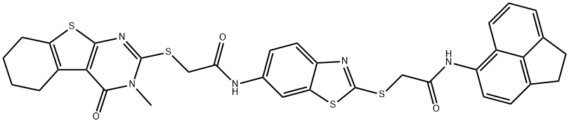 N-(2-{[2-(1,2-dihydro-5-acenaphthylenylamino)-2-oxoethyl]sulfanyl}-1,3-benzothiazol-6-yl)-2-[(3-methyl-4-oxo-3,4,5,6,7,8-hexahydro[1]benzothieno[2,3-d]pyrimidin-2-yl)sulfanyl]acetamide Structure