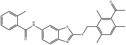 N-{2-[(3-acetyl-2,4,6-trimethylbenzyl)sulfanyl]-1,3-benzothiazol-6-yl}-2-methylbenzamide Structure