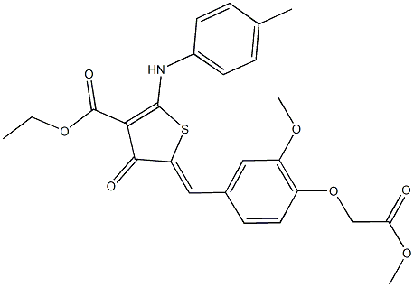 ethyl 5-[3-methoxy-4-(2-methoxy-2-oxoethoxy)benzylidene]-4-oxo-2-(4-toluidino)-4,5-dihydro-3-thiophenecarboxylate 化学構造式