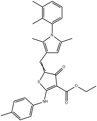 ethyl 5-{[1-(2,3-dimethylphenyl)-2,5-dimethyl-1H-pyrrol-3-yl]methylene}-4-oxo-2-(4-toluidino)-4,5-dihydro-3-thiophenecarboxylate 结构式