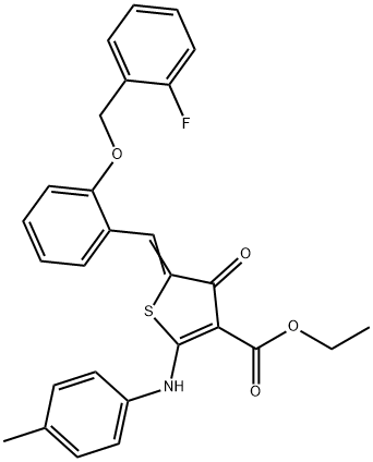 354127-24-5 ethyl 5-{2-[(2-fluorobenzyl)oxy]benzylidene}-4-oxo-2-(4-toluidino)-4,5-dihydro-3-thiophenecarboxylate