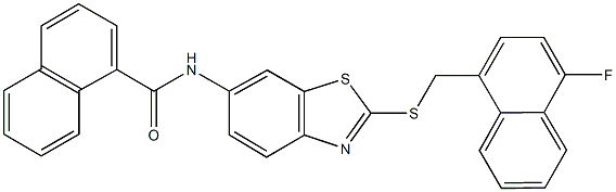 N-(2-{[(4-fluoro-1-naphthyl)methyl]sulfanyl}-1,3-benzothiazol-6-yl)-1-naphthamide Struktur