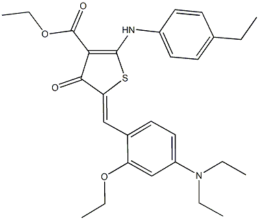 ethyl 5-[4-(diethylamino)-2-ethoxybenzylidene]-2-(4-ethylanilino)-4-oxo-4,5-dihydro-3-thiophenecarboxylate Structure