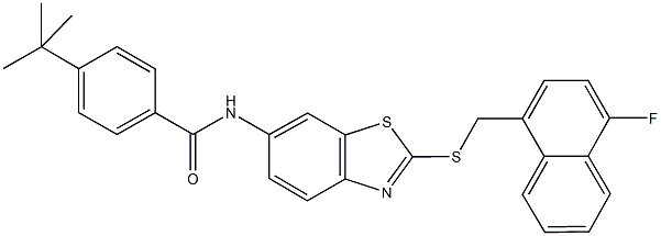 4-tert-butyl-N-(2-{[(4-fluoro-1-naphthyl)methyl]sulfanyl}-1,3-benzothiazol-6-yl)benzamide Struktur