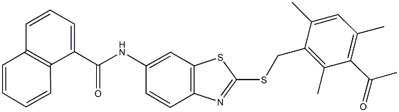 N-{2-[(3-acetyl-2,4,6-trimethylbenzyl)sulfanyl]-1,3-benzothiazol-6-yl}-1-naphthamide Struktur