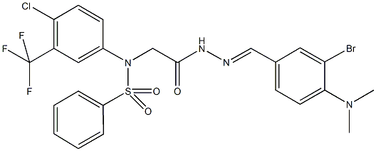 N-(2-{2-[3-bromo-4-(dimethylamino)benzylidene]hydrazino}-2-oxoethyl)-N-[4-chloro-3-(trifluoromethyl)phenyl]benzenesulfonamide 化学構造式