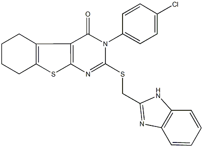 2-[(1H-benzimidazol-2-ylmethyl)sulfanyl]-3-(4-chlorophenyl)-5,6,7,8-tetrahydro[1]benzothieno[2,3-d]pyrimidin-4(3H)-one,354130-09-9,结构式