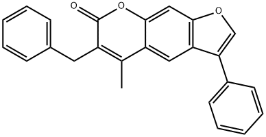 6-benzyl-5-methyl-3-phenyl-7H-furo[3,2-g]chromen-7-one Struktur