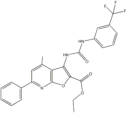 ethyl 4-methyl-6-phenyl-3-({[3-(trifluoromethyl)anilino]carbonyl}amino)furo[2,3-b]pyridine-2-carboxylate Structure
