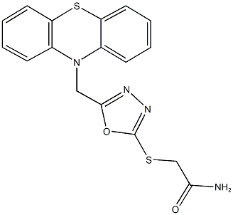 2-{[5-(10H-phenothiazin-10-ylmethyl)-1,3,4-oxadiazol-2-yl]sulfanyl}acetamide 结构式