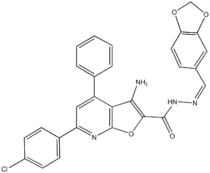 3-amino-N'-(1,3-benzodioxol-5-ylmethylene)-6-(4-chlorophenyl)-4-phenylfuro[2,3-b]pyridine-2-carbohydrazide Structure