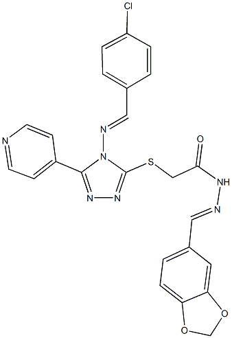 N'-(1,3-benzodioxol-5-ylmethylene)-2-{[4-[(4-chlorobenzylidene)amino]-5-(4-pyridinyl)-4H-1,2,4-triazol-3-yl]sulfanyl}acetohydrazide 结构式