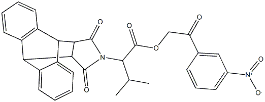 2-{3-nitrophenyl}-2-oxoethyl 2-(16,18-dioxo-17-azapentacyclo[6.6.5.0~2,7~.0~9,14~.0~15,19~]nonadeca-2,4,6,9,11,13-hexaen-17-yl)-3-methylbutanoate Struktur