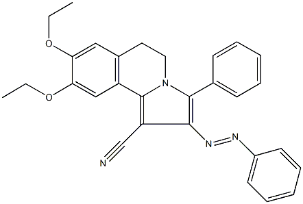 8,9-diethoxy-3-phenyl-2-(phenyldiazenyl)-5,6-dihydropyrrolo[2,1-a]isoquinoline-1-carbonitrile Struktur