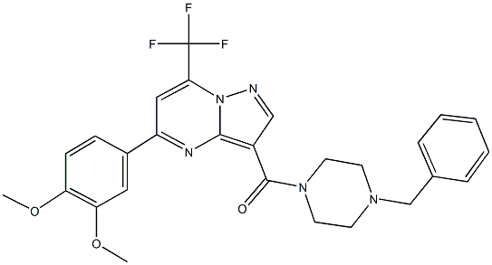 3-[(4-benzyl-1-piperazinyl)carbonyl]-5-(3,4-dimethoxyphenyl)-7-(trifluoromethyl)pyrazolo[1,5-a]pyrimidine Struktur