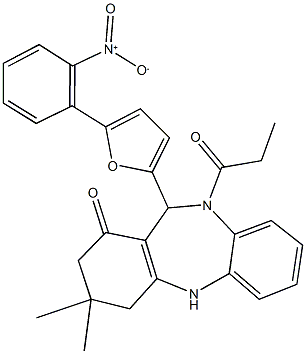 11-(5-{2-nitrophenyl}-2-furyl)-3,3-dimethyl-10-propionyl-2,3,4,5,10,11-hexahydro-1H-dibenzo[b,e][1,4]diazepin-1-one 结构式