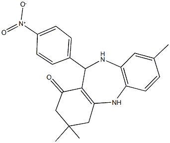 11-{4-nitrophenyl}-3,3,8-trimethyl-2,3,4,5,10,11-hexahydro-1H-dibenzo[b,e][1,4]diazepin-1-one Structure