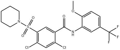 2,4-dichloro-N-[2-methoxy-5-(trifluoromethyl)phenyl]-5-(1-piperidinylsulfonyl)benzamide Struktur