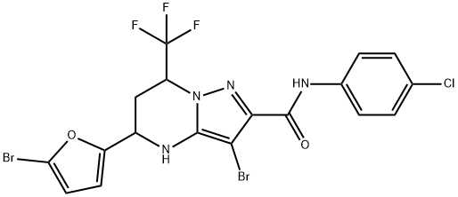 3-bromo-5-(5-bromo-2-furyl)-N-(4-chlorophenyl)-7-(trifluoromethyl)-4,5,6,7-tetrahydropyrazolo[1,5-a]pyrimidine-2-carboxamide 结构式
