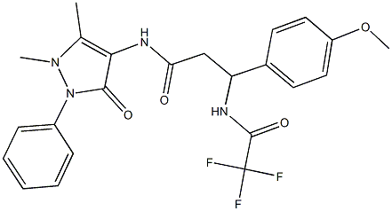 N-(1,5-dimethyl-3-oxo-2-phenyl-2,3-dihydro-1H-pyrazol-4-yl)-3-(4-methoxyphenyl)-3-[(trifluoroacetyl)amino]propanamide 化学構造式
