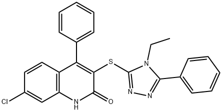 7-chloro-3-[(4-ethyl-5-phenyl-4H-1,2,4-triazol-3-yl)sulfanyl]-4-phenyl-2-quinolinol 结构式