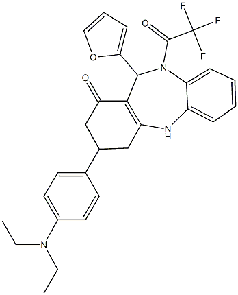 3-[4-(diethylamino)phenyl]-11-(2-furyl)-10-(trifluoroacetyl)-2,3,4,5,10,11-hexahydro-1H-dibenzo[b,e][1,4]diazepin-1-one 化学構造式