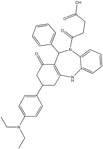 4-{3-[4-(diethylamino)phenyl]-1-oxo-11-phenyl-1,2,3,4,5,11-hexahydro-10H-dibenzo[b,e][1,4]diazepin-10-yl}-4-oxobutanoic acid Struktur