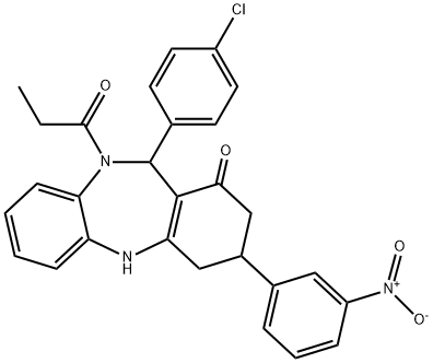 11-(4-chlorophenyl)-3-{3-nitrophenyl}-10-propionyl-2,3,4,5,10,11-hexahydro-1H-dibenzo[b,e][1,4]diazepin-1-one,354538-73-1,结构式