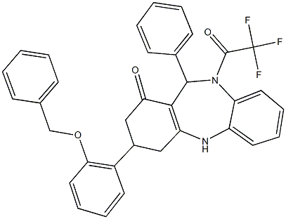 3-[2-(benzyloxy)phenyl]-11-phenyl-10-(trifluoroacetyl)-2,3,4,5,10,11-hexahydro-1H-dibenzo[b,e][1,4]diazepin-1-one 结构式