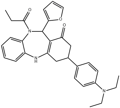 3-[4-(diethylamino)phenyl]-11-(2-furyl)-10-propionyl-2,3,4,5,10,11-hexahydro-1H-dibenzo[b,e][1,4]diazepin-1-one,354538-89-9,结构式